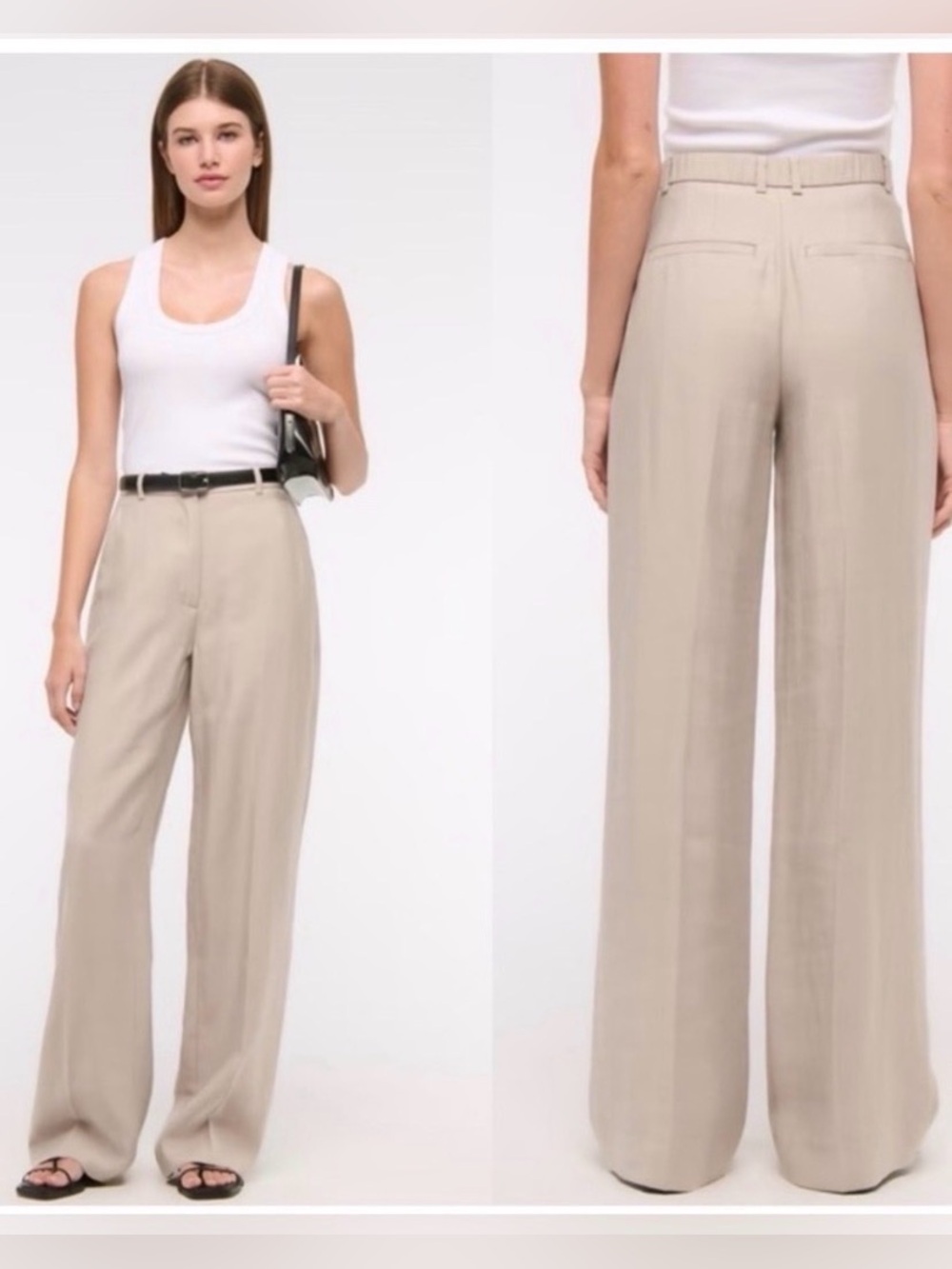 Abercrombie & Fitch Beige Wide-Leg High-Rise Pants 28/6R